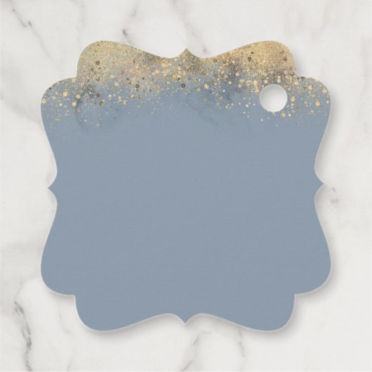 ダスティブルーと金ゴールドグリッターモダンエレガントフローラ フェイバータグ (裏面)