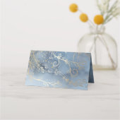 ダスティブルーと金ゴールドモダン結婚ズ プレイスカード (裏面)