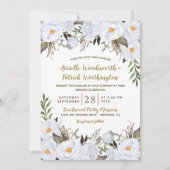 ダスティブルーと金ゴールドヴィンテージ結婚フローラ 招待状 (正面)