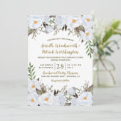 ダスティブルーと金ゴールドヴィンテージ結婚フローラ 招待状 (スタンド正面)