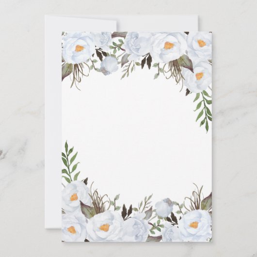 ダスティブルーと金ゴールドヴィンテージ結婚フローラ 招待状 (裏面)