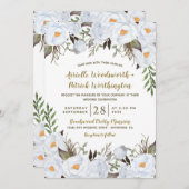 ダスティブルーと金ゴールドヴィンテージ結婚フローラ 招待状 (正面/裏面)