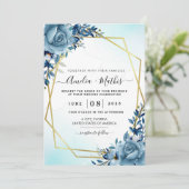 ダスティブルーと金ゴールド春水色フローラ 招待状 (スタンド正面)