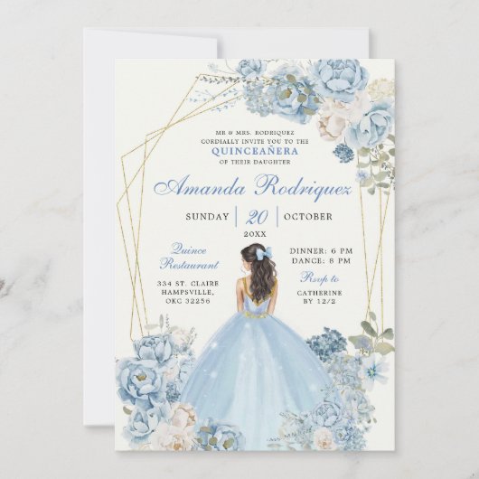 ダスティブルーと金ゴールド王室のクラウンメキシコプリンセス 招待状 (正面)