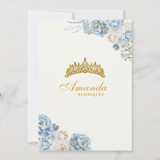 ダスティブルーと金ゴールド王室のクラウンメキシコプリンセス 招待状 (裏面)