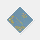 ダスティブルーと金ゴールド王室のクラウン結婚のナプキン スタンダードカクテルナプキン (角)
