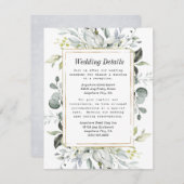 ダスティブルーと金ゴールド素朴エレガントフローラ結婚ズ エンクロージャーカード (正面/裏面)