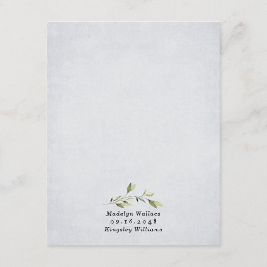 ダスティブルーと金ゴールド素朴エレガントフローラ結婚ズ エンクロージャーカード (裏面)