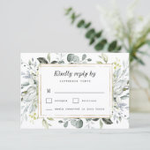 ダスティブルーと金ゴールド素朴エレガントフローラ結婚ズ 出欠カード (スタンド正面)