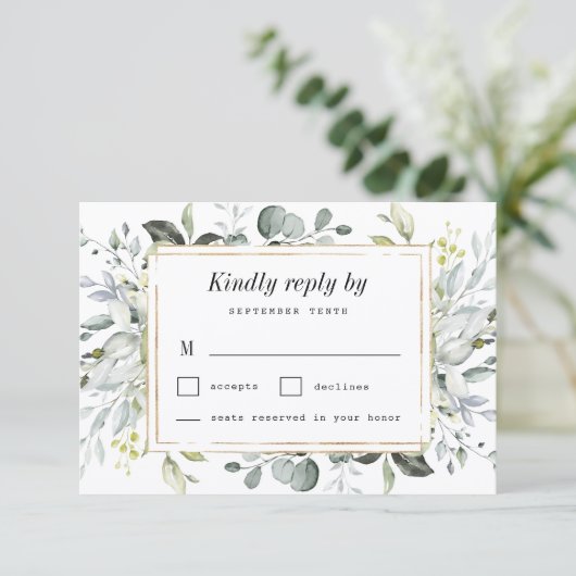 ダスティブルーと金ゴールド素朴エレガントフローラ結婚ズ 出欠カード (スタンド正面)