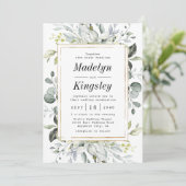 ダスティブルーと金ゴールド素朴エレガントフローラ結婚ズ 招待状 (スタンド正面)