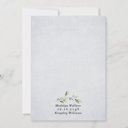 ダスティブルーと金ゴールド素朴エレガントフローラ結婚ズ 招待状 (裏面)