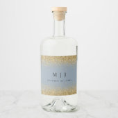 ダスティブルーと金ゴールド結婚グリッター リキュールボトルラベル (正面)