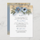 ダスティブルーと金ゴールド結婚ズインフォメーションゲスト エンクロージャーカード (正面/裏面)