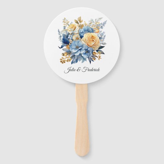 ダスティブルーと金ゴールド結婚フローラ ハンドファン (正面)