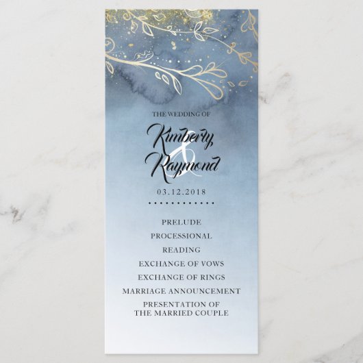 ダスティブルーと金ゴールド結婚式 プログラム (正面)