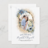 ダスティブルーと金ゴールド |写真の日付の保存 案内ポストカード (正面/裏面)