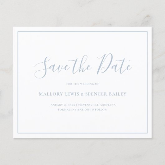 ダスティブルーのお得な結婚式Save the Date チラシ (正面)