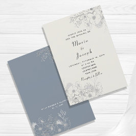 ダスティブルーのお花が可愛い結婚式の招待状 招待状