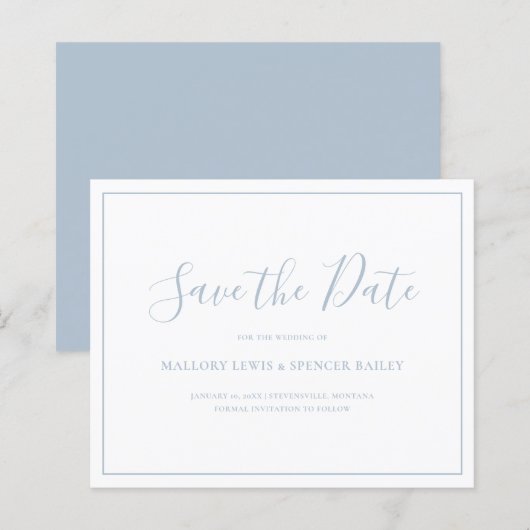 ダスティブルーのお財布に優しい結婚式のSave the Date (正面/裏面)