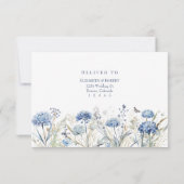 ダスティブルーのアジサイの植物画が描かれた結婚式の返信ハガキ 出欠カード (裏面)