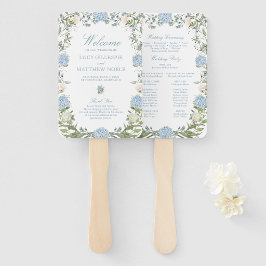 ダスティブルーのアジサイの結婚式プログラム ハンドファン