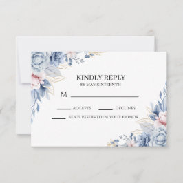 ダスティブルーのアジサイの結婚式RSVP返信カード 出欠カード