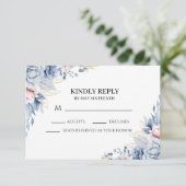 ダスティブルーのアジサイの結婚式RSVP返信カード 出欠カード (スタンド正面)