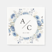 ダスティブルーのアジサイの花のモノグラム スタンダードカクテルナプキン (正面)