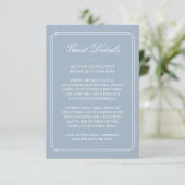 ダスティブルーのアールデコ調の結婚式ゲスト詳細カード エンクロージャーカード (スタンド正面)