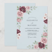ダスティブルーのエレガントな伝統的な結婚式 招待状 (正面/裏面)