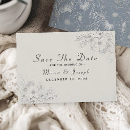 ダスティブルーのエレガントな冬の結婚式のSave Date セーブザデート