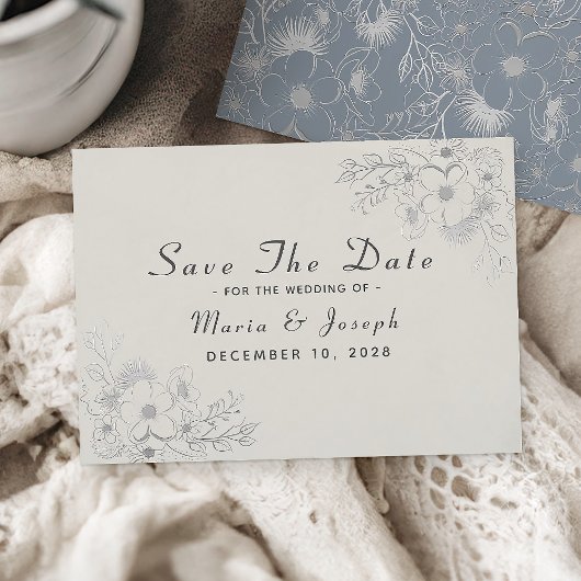 ダスティブルーのエレガントな冬の結婚式のSave Date セーブザデート