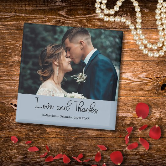 ダスティブルーのエレガントな結婚式の愛と感謝の写真 マグネット
