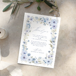 ダスティブルーのエレガントな野の花の結婚式 サンキューカード