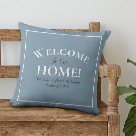 ダスティブルーのカリグラフィーがおしゃれなオーダーメイド Welcome Home クッション