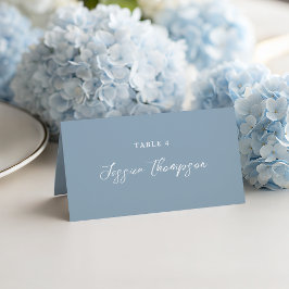 ダスティブルーのシンプルなスクリプトのエレガントな結婚式 プレイスカード