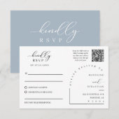 ダスティブルーのソフトなRSVP結婚式挿入ポストカード 出欠カード (正面/裏面)