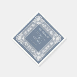 ダスティブルーのドイリー アンティーク レースのモダンな結婚式 スタンダードカクテルナプキン