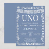 ダスティブルーのパペルピカド「UNO」ファーストバースデー招待状 招待状 (正面/裏面)