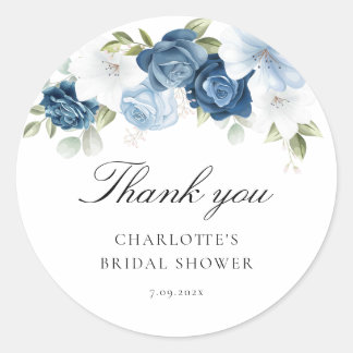 ダスティブルーのブライダルシャワーステッカー Before I Do フラワー ラウンドシール