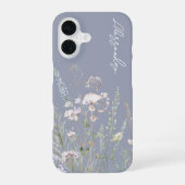 ダスティブルーのボヘミアンな水彩野の花 iPhone 16ケース (裏面)