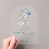 ダスティブルーのボヘミアンな野生の花の結婚式 アクリル招待状 (インサイチュ (ポータブル))
