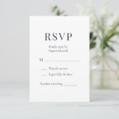 ダスティブルーのミニマリスト結婚式RSVP 出欠カード (スタンド正面)