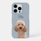 ダスティブルーのモダンな犬の写真と手書きペットの名前 iPhoneケース (裏面)