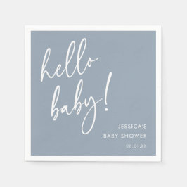 ダスティブルーのモダンな"Hello Baby Shower"ナプキン スタンダードカクテルナプキン