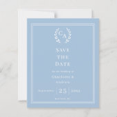 ダスティブルーのモノグラムリースの結婚式Save the Date (正面)