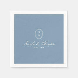 ダスティブルーのモノグラム結婚の紋章 スタンダードカクテルナプキン