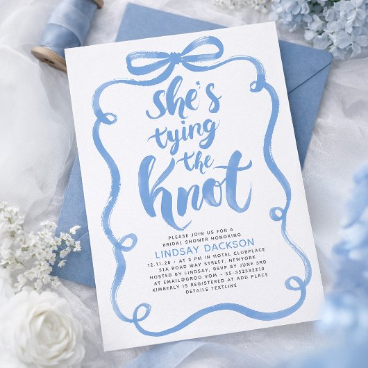 ダスティブルーのリボン She's Tying The Knot ブライダルシャワー 招待状