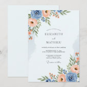 ダスティブルーのロマンティックな春の結婚式 招待状 (正面/裏面)